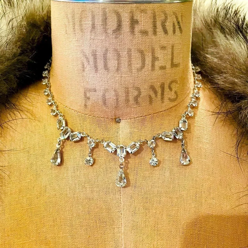 ♥️ Necklace 1950s CUBIC ZIRCONIA Rhinestone Choker, bridal, formal, price firm